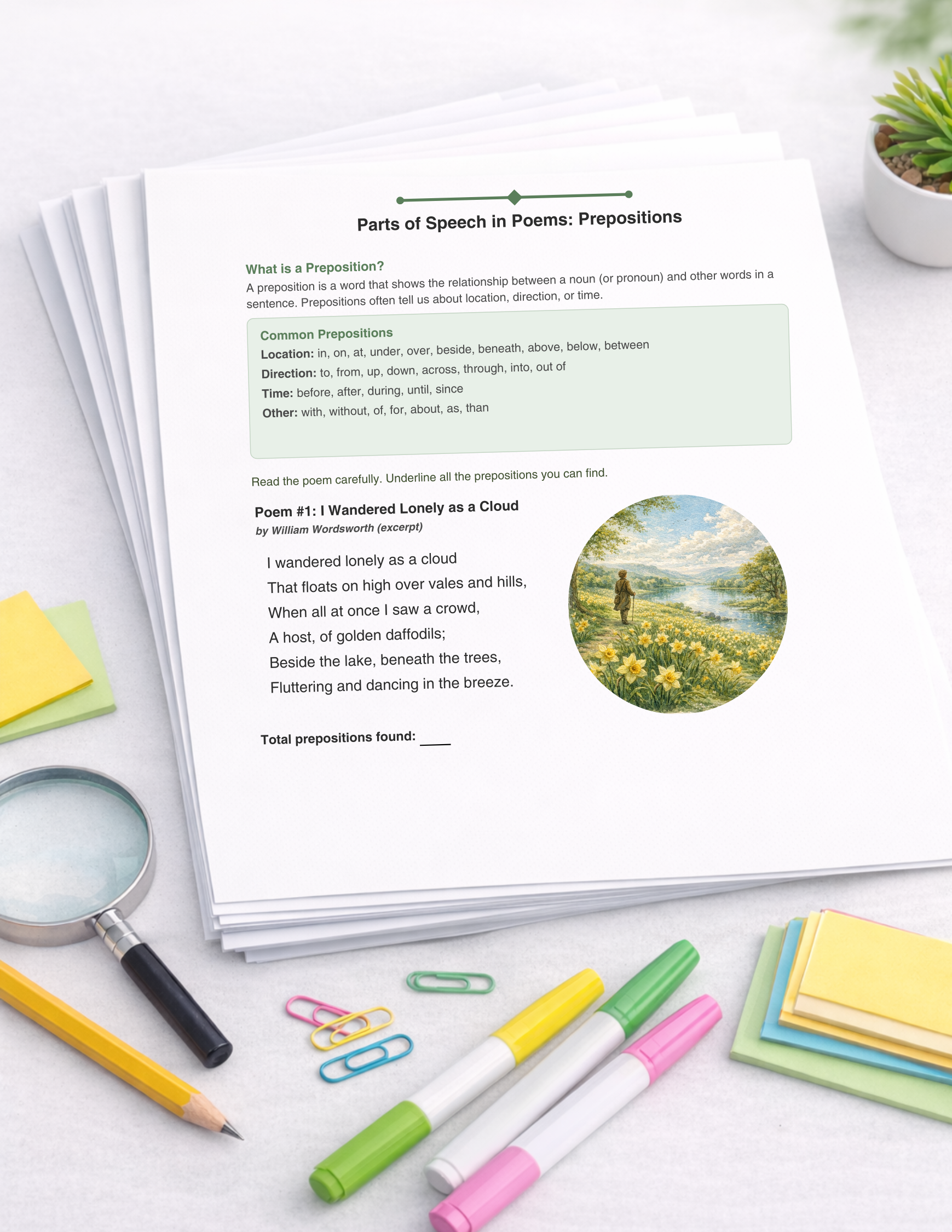 Parts of Speech in Poems: Prepositions