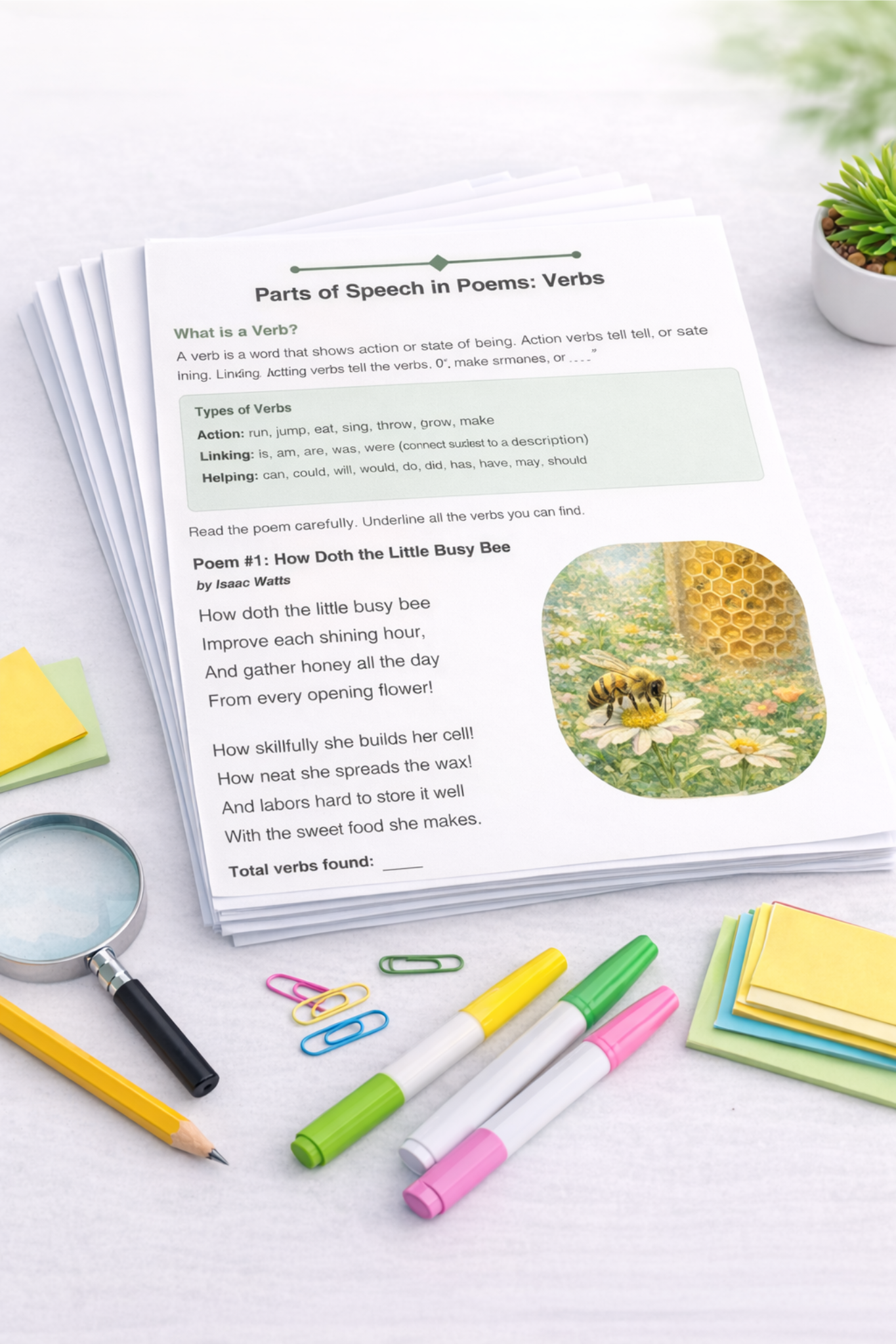 Parts of Speech in Poems: Verbs